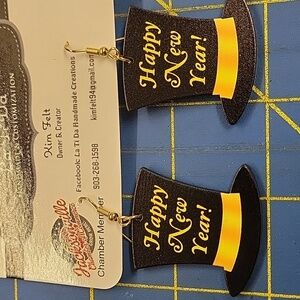 Happy New Year Top Hat 1.5" Earrings